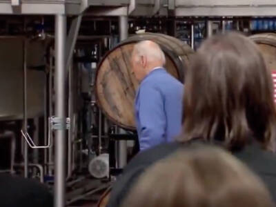 WHAT’S HE DOING? After Speech, Confused Joe Wanders Off Then Sticks His Head Against a Barrel