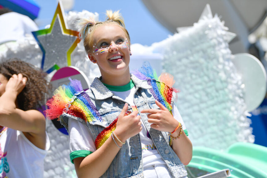 WEST HOLLYWOOD, CALIFORNIA - JUNE 05: WeHo Pride's Next Gen Icon JoJo Siwa rides in the city of West Hollywood's Pride Parade on June 05, 2022 in West Hollywood, California. (Photo by Sarah Morris/Getty Images)
