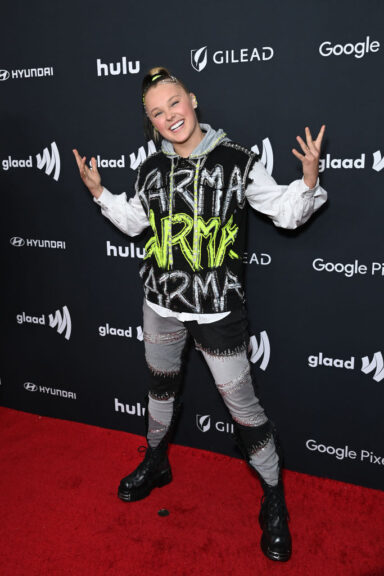 BEVERLY HILLS, CALIFORNIA - MARCH 14: JoJo Siwa attends the 35th annual GLAAD Media Awards at The Beverly Hilton on March 14, 2024 in Beverly Hills, California. (Photo by Jon Kopaloff/Getty Images)