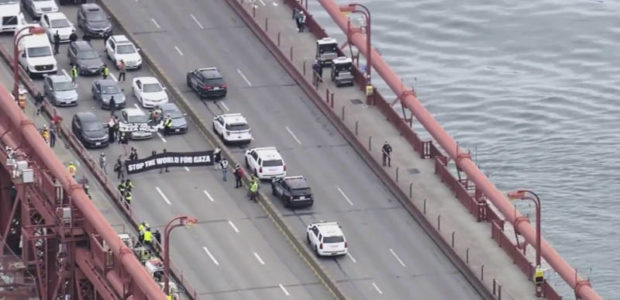 BREAKING: Pro-Hamas protesters completely block Golden Gate Bridge in San Francisco