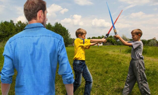 Dad Tears Up A Little As Son Shouts ‘I Have The High Ground!’ During Lightsaber Duel