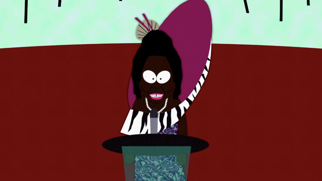 One-trick pony Whoopi Goldberg (Trey Parker) mocks Republicans in South Park Season 3 Episode 2 