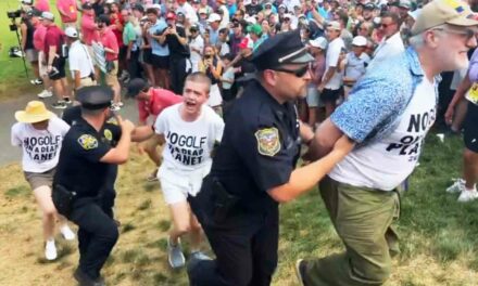 Climate wackos rushed the 18th hole at the Travelers Championship and were promptly escorted off the course by the police