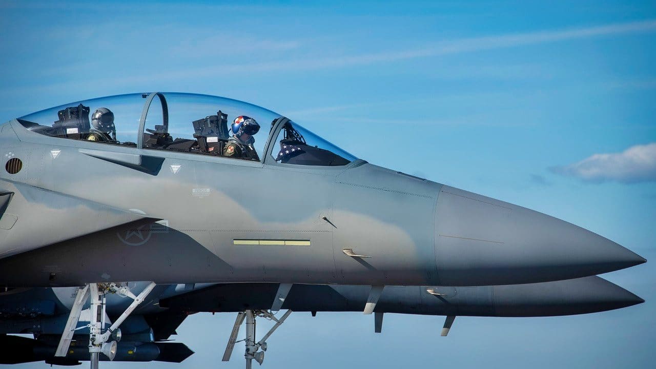 Lt. Col. Richard Turner, 40th Flight Test Squadron commander, pilots the F-15EX, the Air Force’s newest fighter aircraft, to its new home at Eglin Air Force Base, Florida March 11. The aircraft will be the first Air Force aircraft to be tested and fielded from beginning to end through combined developmental and operational tests. The 40th FLTS and the 85th Test and Evaluation Squadron personnel are responsible for testing the aircraft. (U.S. Air Force photo/Samuel King Jr.)