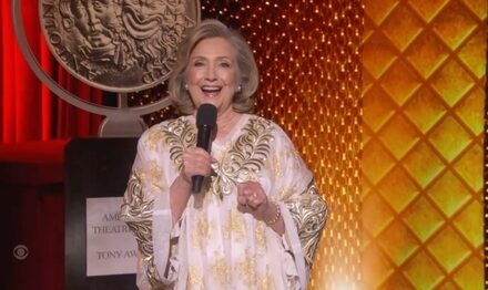 Hillary Emerges at 77th Tony Awards in Intricate Muumuu, Stresses ‘How Important it is to Vote’