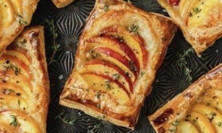 A peach tart with goat cheese and basil is a breezy July treat