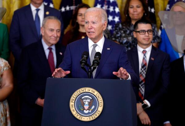 President Joe Biden speaks at an event marking the 12th anniversary of the Deferred Action for Childhood Arrivals (DACA) program at the White House on June 18, 2024. (Kevin Dietsch/Getty Images)