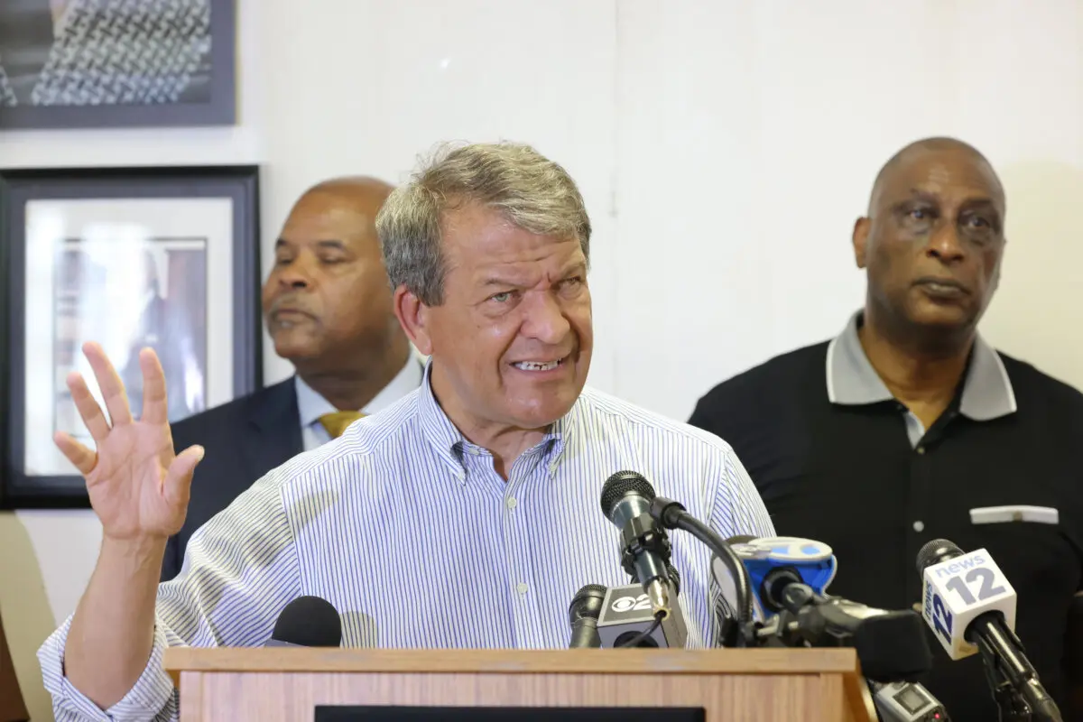 Democratic candidate for New York's 16th District George Latimer speaks during a press conference at the Mount Vernon Democratic headquarters on June 24, 2024 in Mount Vernon, N.Y. (Michael M. Santiago/Getty Images)