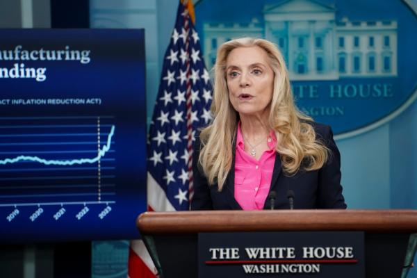 Director of the National Economic Council Lael Brainard speaks during the daily press briefing at the White House in Washington on June 27, 2023. (Madalina Vasiliu/The Epoch Times)