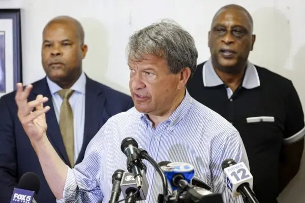 Democratic candidate for New York's 16th District George Latimer speaks during a press conference at the Mount Vernon Democratic headquarters on June 24, 2024, in Mount Vernon, N.Y. (Michael M. Santiago/Getty Images)