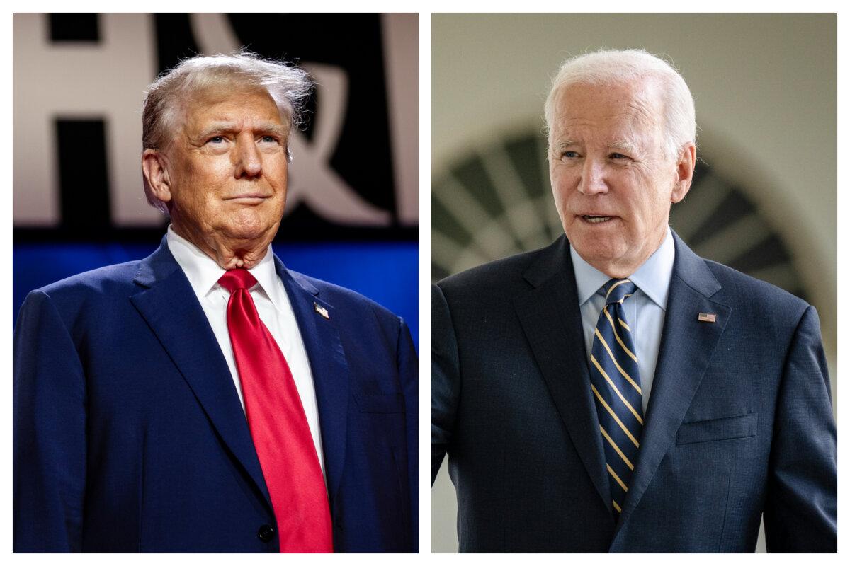 (Left) Former President Donald Trump in Washington on June 22, 2024. (Right) President Joe Biden at the White House on Sept. 21, 2023. (Samuel Corum, Drew Angerer/Getty Images)