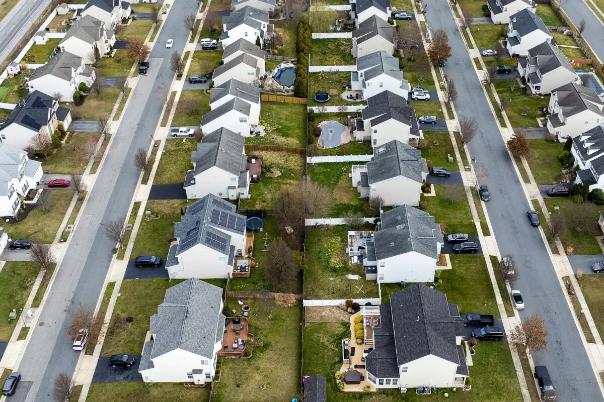 This aerial picture shows homes near the Chesapeake Bay in Centreville, Md., on March 4, 2024. (Jim Watson/AFP via Getty Images)