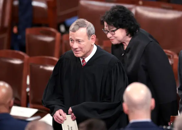 Supreme Court Chief Justice John Roberts and Associate Justice Sonia Sotomayor arrive for President Joe Biden's State of the Union address during a joint meeting of Congress in the House chamber at the U.S. Capitol in Washington on March 7, 2024. (Win McNamee/Getty Images)