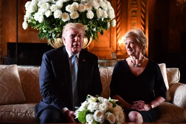 President Donald Trump speaks at a press conference with Linda McMahon, head of the Small Business Administration, at Trump's Mar-a-Lago estate in Palm Beach, Fla., on March 29, 2019. (Nicholas Kamm/AFP via Getty Images)