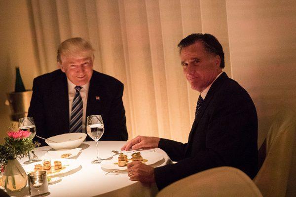 (L to R) President-elect Donald Trump and Mitt Romney dine at Jean Georges restaurant in New York City on Nov. 29, 2016. (Photo by Drew Angerer/Getty Images)