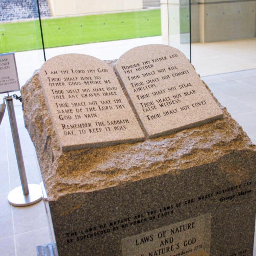 A Ten Commandments memorial rests in the lobby of the rotunda of the State Judicial Building in Montgomery, Ala., in 2022. (Gary Tramontina/Getty Images)