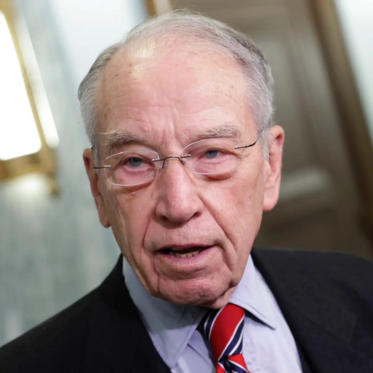 U.S. Senate Judiciary Committee Ranking Member Chuck Grassley (R-Iowa) speaks to the media on April 4, 2022, in Washington.  (Kevin Dietsch/Getty Images)