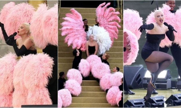 Lady Gaga brings the drama to the 2024 Olympics with bubblegum pink feathered display and stunning Dior ensemble