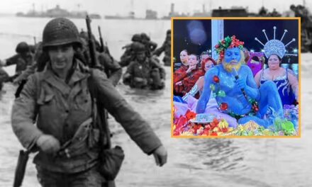 D-Day Soldier Blissfully Unaware France Will One Day Open Olympics With Naked Blue Smurf Demon