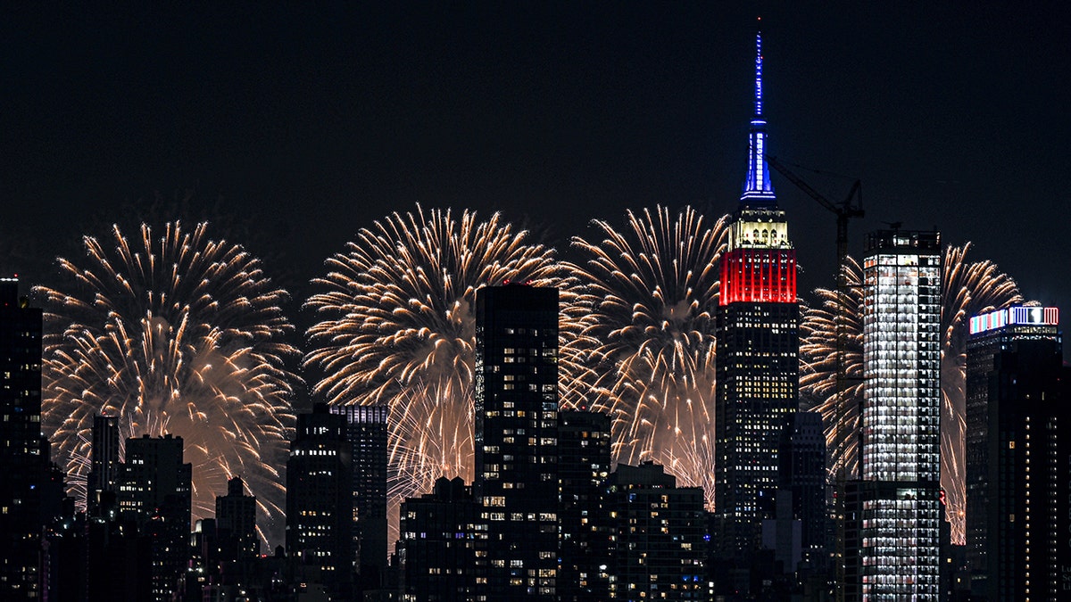 fireworks over the Empire State building in New York City