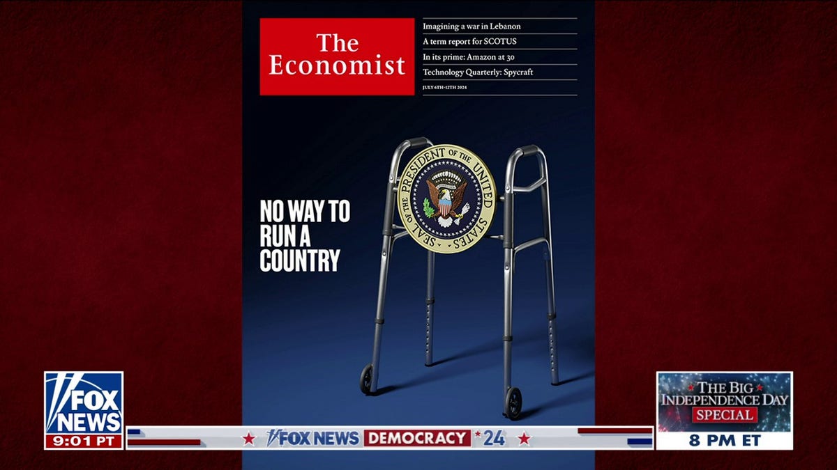 economist cover showing a walker with the presidential seal