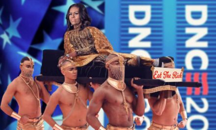 Michelle Obama Exits DNC On ‘Eat the Rich’ Palanquin