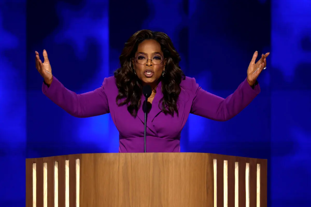 Talk show host Oprah Winfrey speaks on stage during the third day of the Democratic National Convention at the United Center in Chicago, Ill., on Aug. 21, 2024. (Chip Somodevilla/Getty Images)