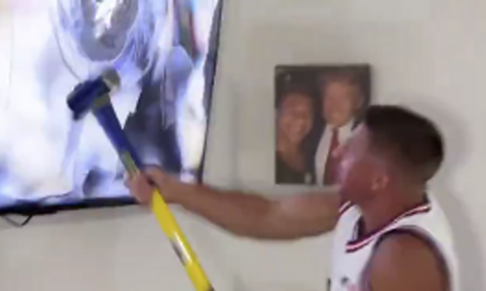 Watch: Influencer Destroys TV With Sledgehammer After Kamala Accepts DNC Nomination