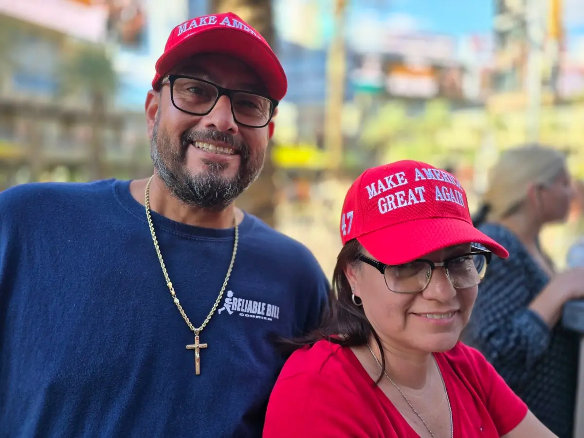 Trump supporters Miguel and Cyndia Bravo attended a Donald Trump rally in Glendale, Ariz., on Aug. 23, 2024. (Allan Stein/The Epoch Times)