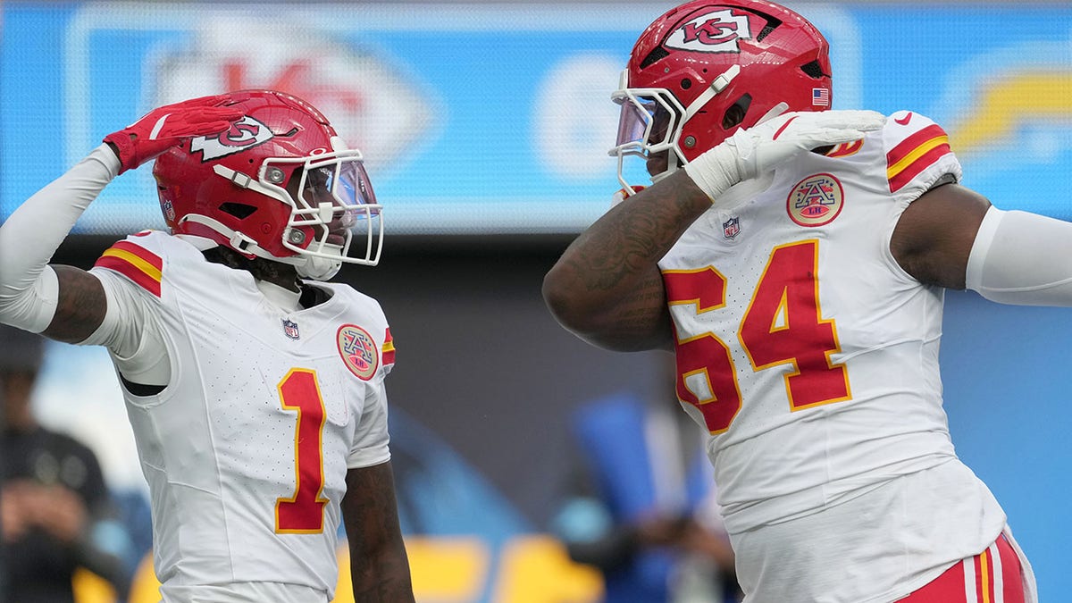 Xavier Worthy celebrates touchdown