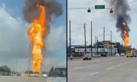 Houston natural gas pipeline spews flames into the air after SUV collision