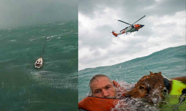 Check out the wild Coast Guard rescue of a man and dog who got stranded at sea as Hurricane Helene approached