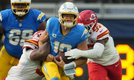 Chargers’ Justin Herbert slams helmet in frustration amid loss to Chiefs