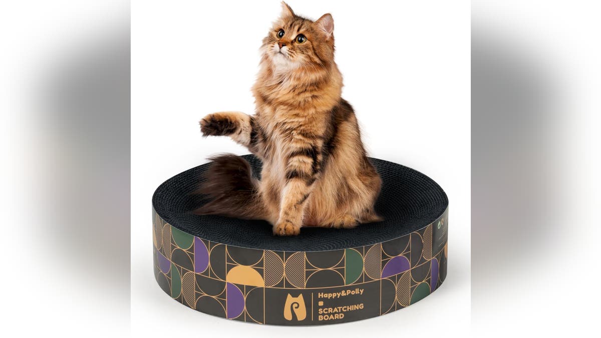 This cat scratcher is round to fit your cat.