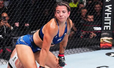 UFC fighter Ailin Perez performs salacious celebration after making opponent tap out