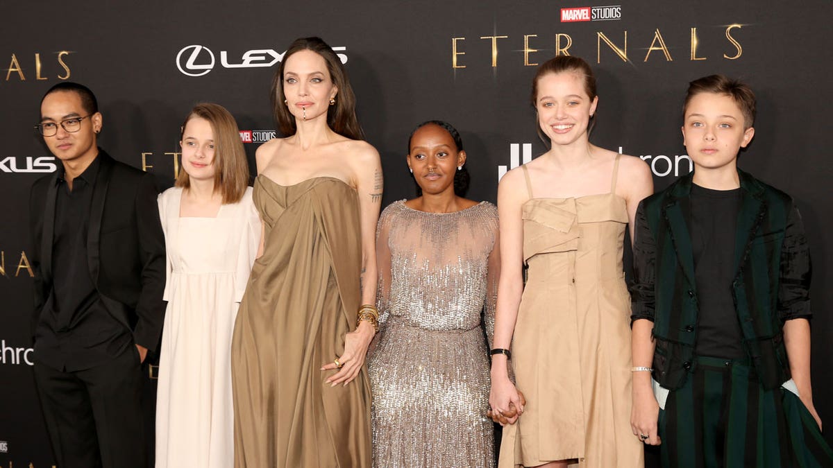 Angelina Jolie and her children at Eternals premiere