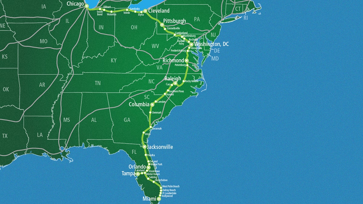 A route map of Amtrak's Floridian train 