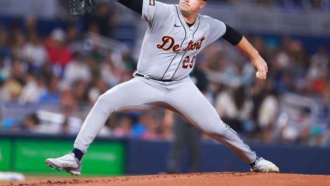 Tigers LHP Tarik Skubal delivers a pitch vs. the Marlins at loanDepot park in Miami.