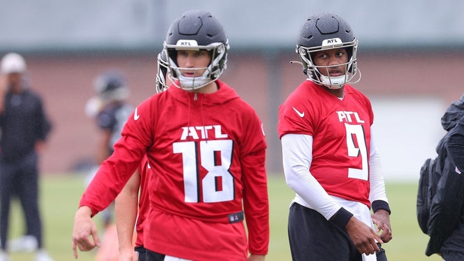 Atlanta Falcons rookie QB Michael Penix Jr. trains with QB Kirk Cousins during OTA workouts. (Kevin C. Cox/Getty Images)