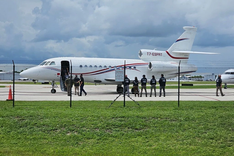 Venezuelan President Nicolas Maduro's aircraft, a Dassault Falcon 900EX private jet, after being seized by US law enforcement officials is seen in Fort Lauderdale, Florida. United States officials moved to take the aircraft, a Dassault Falcon 900EX private jet used by Maduro and members of his government, with the Justice Department saying the jet was 