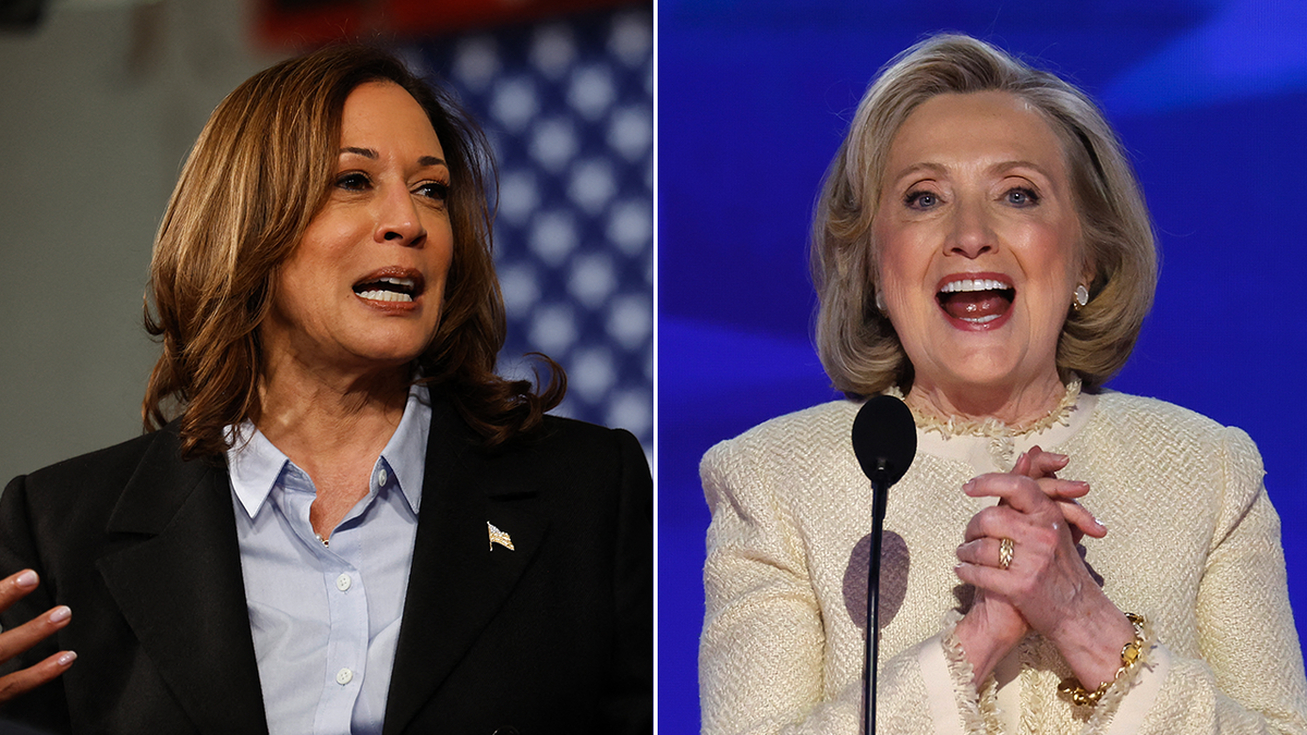 Kamala Harris and Hillary Clinton split image