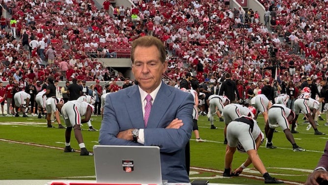 Former Alabama coach Nick Saban watched as his former team defeated his former assistant coach Kirby Smart on Saturday night in Tuscaloosa Via: Trey Wallace