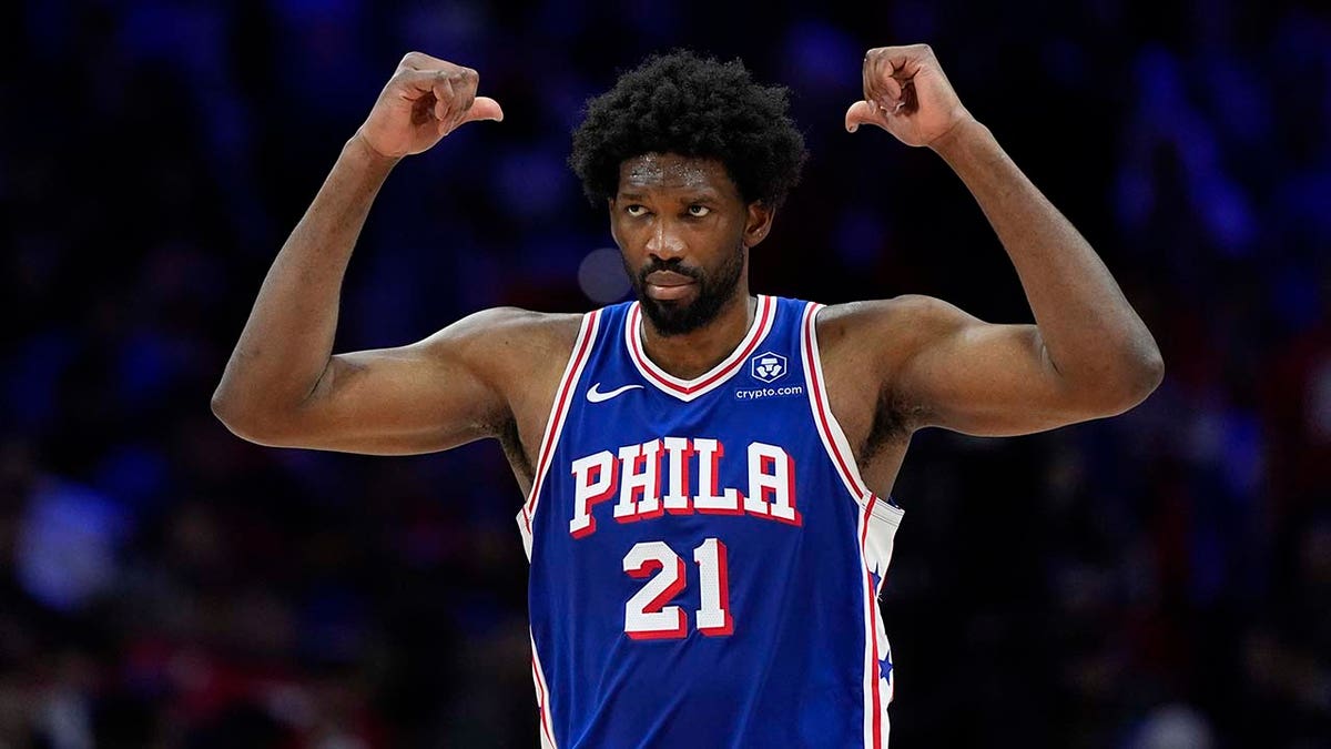 Joel Embiid shakes his fists