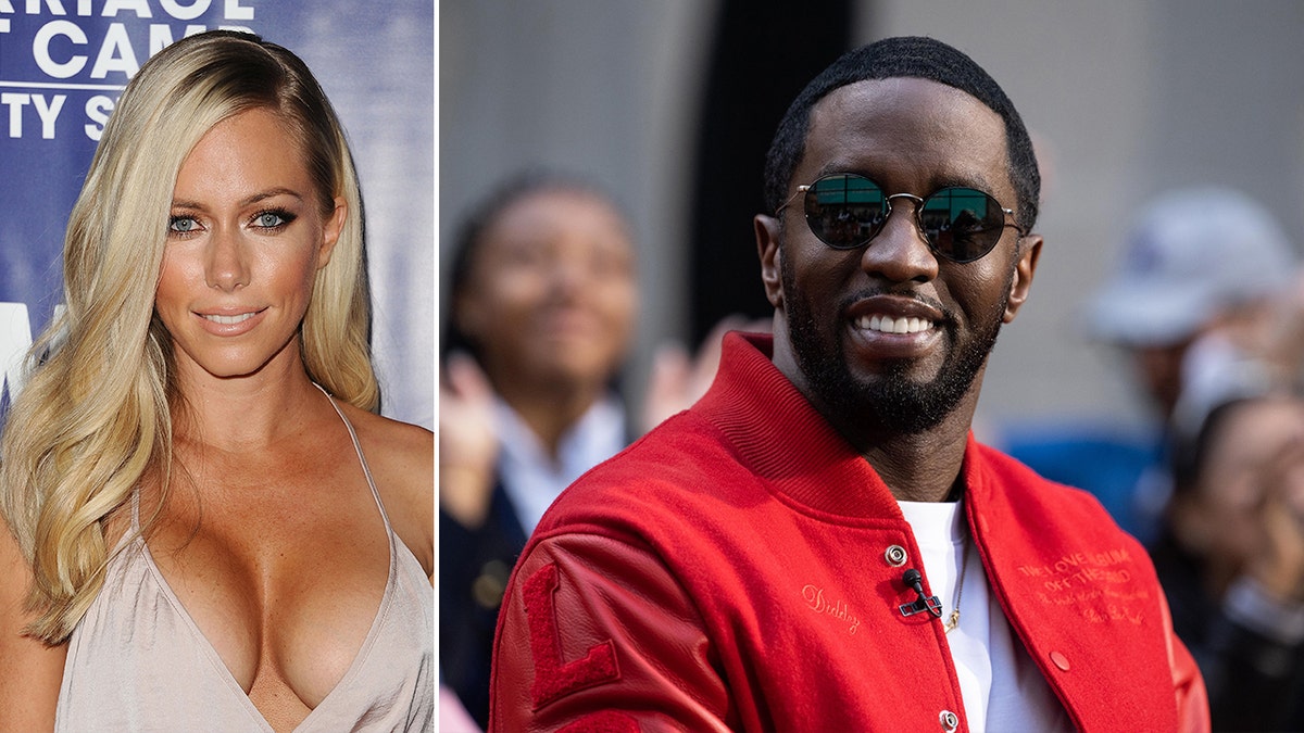 Kendra Wilkinson next to a photo of Diddy