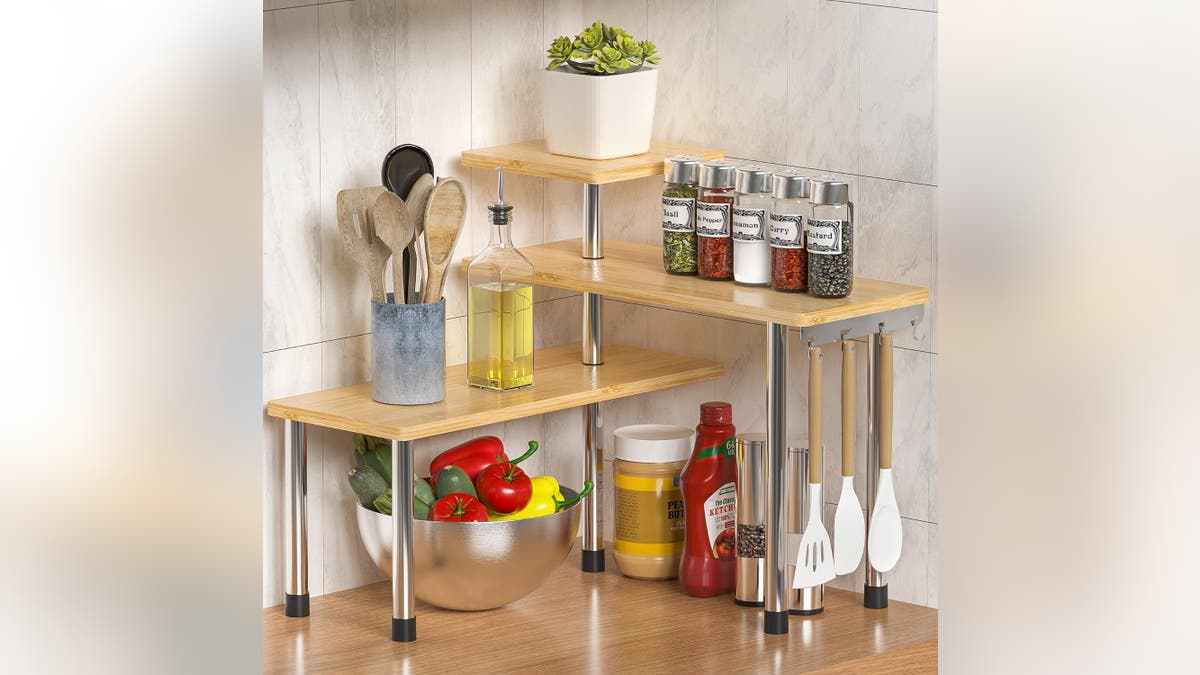 Clear countertops with extra shelves.