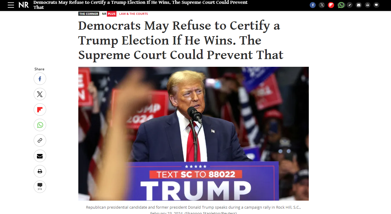 National Review Democrats Wont Certify Trump Win