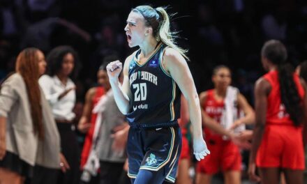 Liberty’s Sabrina Ionescu reacts to interaction with Spike Lee as New York secures spot in semifinals