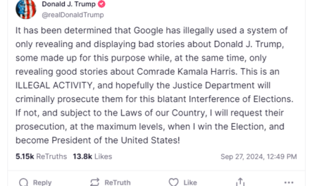 Donald Trump Vows to Prosecute Google at ‘Maximum Levels’ for Election Interference