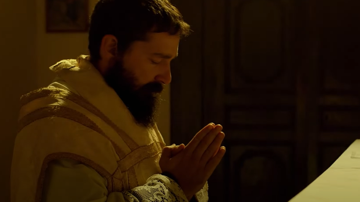 Actor Shia LaBeouf is shown portraying Catholic friar St. Padre Pio in the 2022 film 