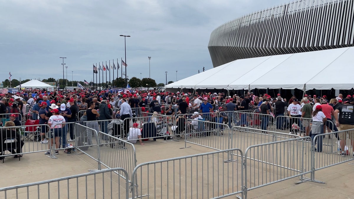 Supporters of Donald Trump line up hours ahead of the former president's rally at the Nassau Coliseum, on Sept. 18, 2024, in Uniondale, New York 